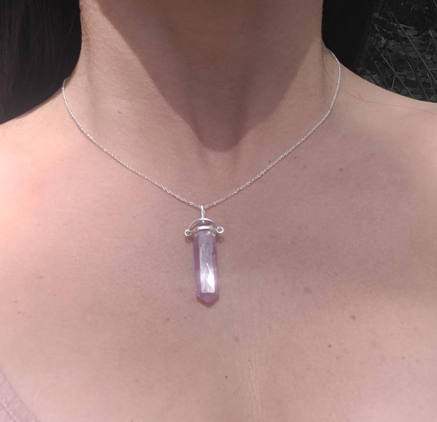 Collar Punta Cuarzo Rosa Plata