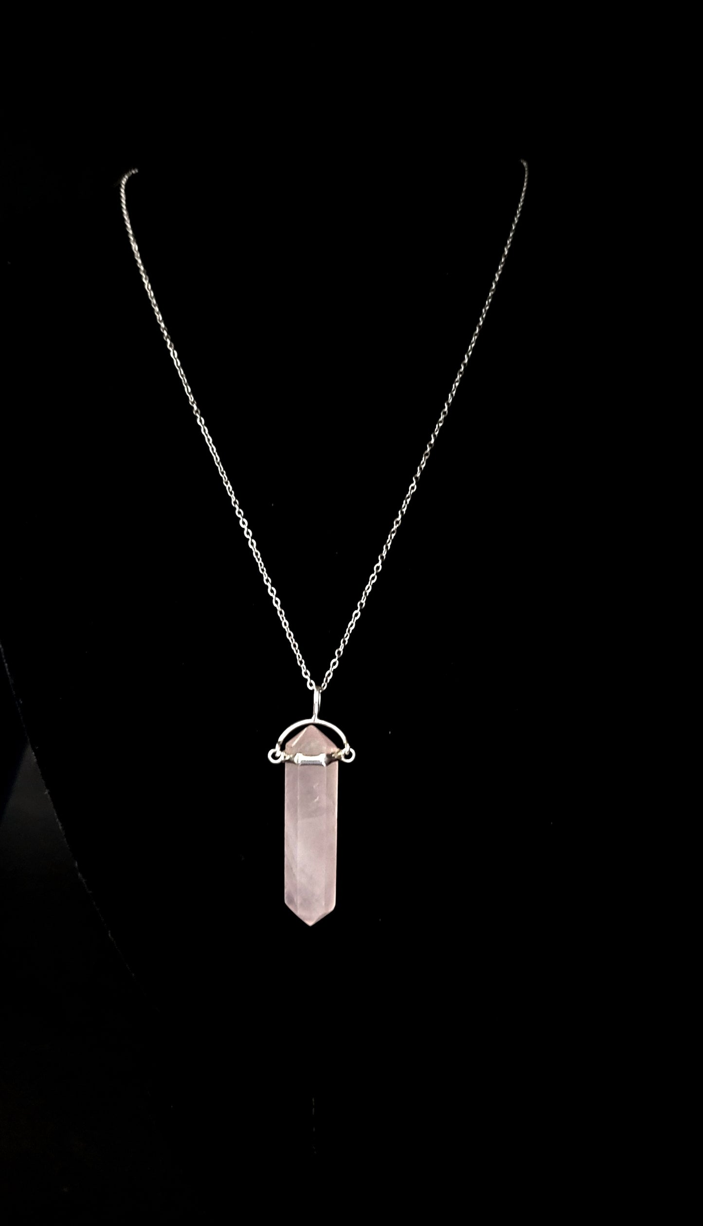 Colgante Punta Cuarzo Rosa Plata